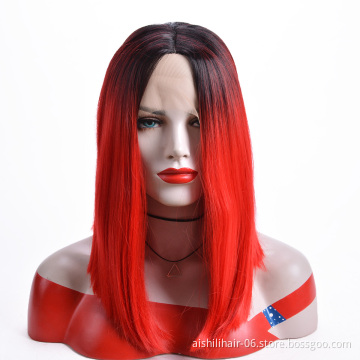 Aishili wholesale ombre red remy hair hd straight synthetic wigs for women lace front wig